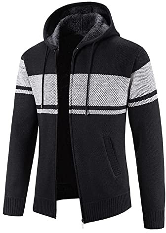 Cardigan da uomo con inserto con cappuccio Uomo Autunno e Inverno Solido Cappuccio Cerniera Caldo Cardigan Cardigan Cappotto Rosa Antico Cappotto Maglione di Lana Uomo Inverno, 0828A-nero, XXXL