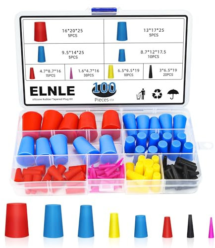 Gummistopfen Konisch Silikonstopfen Verschlussstopfen Laborstecker Vollgummi Stopper Konische Stopfen Gummistöpsel für Reagenzglas Kolben Rohr Tank Flasche(1,6-20mm, 8 Größen, 100 Stück)