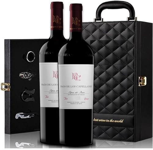 Genérico Estuche de Vino Elegante para Regalo con Dos Botellas de Vino y Set de 4 Accesorios (Ribera, P. de Capellanes CR)