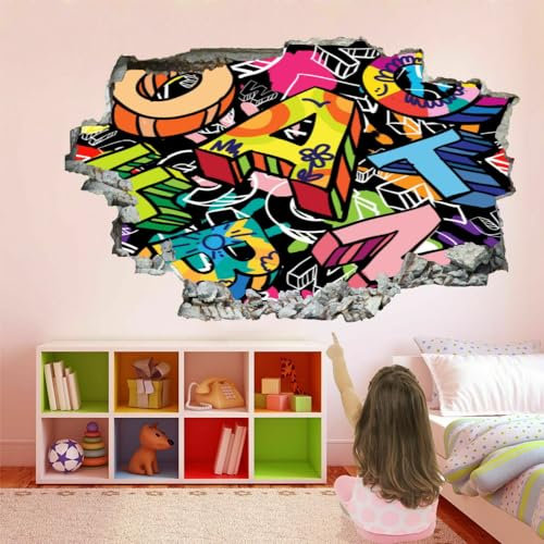 Wandtattoo Aufkleber Wandbild Graffiti Mauerloch 3D Durchbruch Effekt Wandsticker Alphabetische Symbole Wandaufkleber Wanddeko fürs Wohnung Wohnzimmer Schlafzimmer Bad Kinderzimmer Tapeten Deko