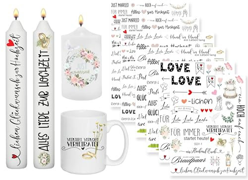 Sugeru 6 PCS Kerzentattoo hochzeit(200+ Muster),Kerzenfolie | wasserschiebefolie kerzen | hochzeit deko dekoration | Hochzeit aufkleber sticker Kerzen tischdeko | geschenke hochzeit (HochzeitⅡ)