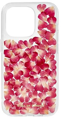 IDEAL OF SWEDEN Durchsichtige Handyhülle mit erhöhten Kanten und natürlichen Blütenblättern, fallgetesteter Schutz mit transparentem Finish für iPhone 14 Pro Max (Red Roses)