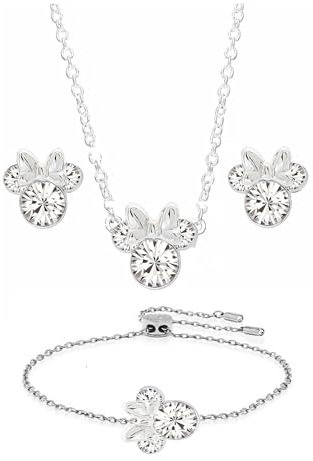 Kaguyo Schmucksets für Damen – Halskette mit Mausanhänger aus 925er Sterlingsilber mit klarem Zirkonia und Ohrstecker mit Maus und verstellbarem Infinity-Gliederarmband für Damen Mädchen (slver)