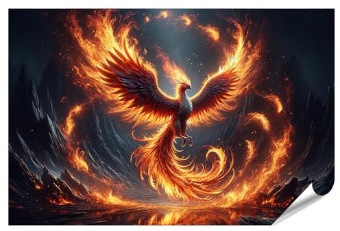 islandburner XXL Bild Poster Majestätischer Phönix in Flammen Premium Bilder Fotodruck