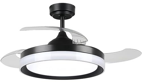 Casa Shop Ventilador de Techo con Luz Lámpara LED 36W Ventilador Invisible Ultra Silencioso con Mando a Distancia y Palas Retráctiles, Decoración CCT Luz Fría/Neutra/Cálida para Interiores (NEGRO-BL)
