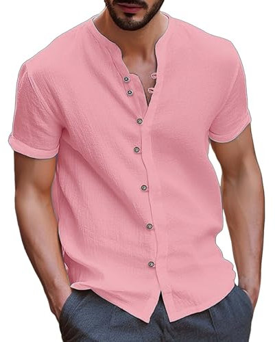 Deals of The Day Tee+Shirt+en+Lin+Homme Chemise Col Mao Homme Jaune T Shirt À Lacets Homme Chemise À Col Romain Chemise Homme Manche Courte Lin Chemisette Homme Rose Big Deal Days