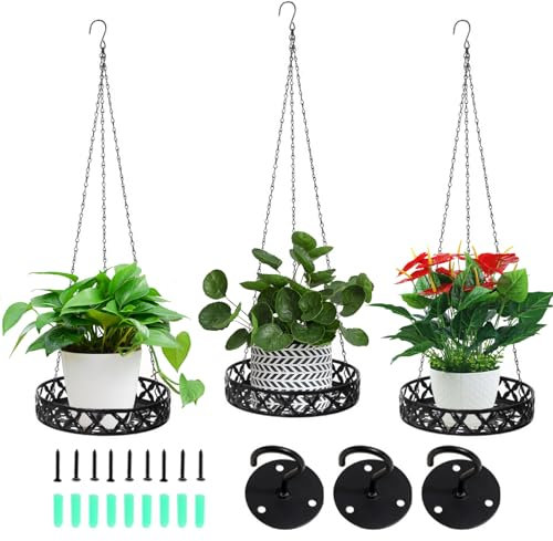 Tefola 3 macetas colgantes, 25 x 25 cm, soporte de hierro para colgar en la pared, maceta colgante de interior, maceta de jardín al aire libre (negro)