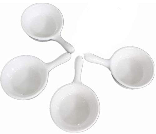 LODDEYEE 4pcs White Ceramic Sauce Dishes Ramekins with Handle Grip Porcelain Dipping Bowls Soy Sauce Dishes Appetizer Spoons