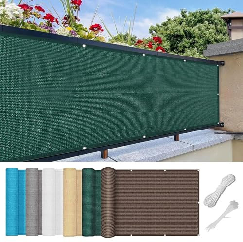 Pantalla para Balcón 40 x 500 cm Protección de Privacidad Balcón Cubierta de Valla de Privacidad con Ojales Cuerda Pantalla Protectora para Barandilla de Terraza, Verde Oscuro