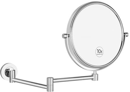 Nicesail Kosmetikspiegel Wand 10 Fach Vergrößerungsspiegel für Bad Chrom Schminkspiegel Wandmontage Ausziehbar 360° Swivel Doppelseitiger Spiegel,Durchmesser 20cm