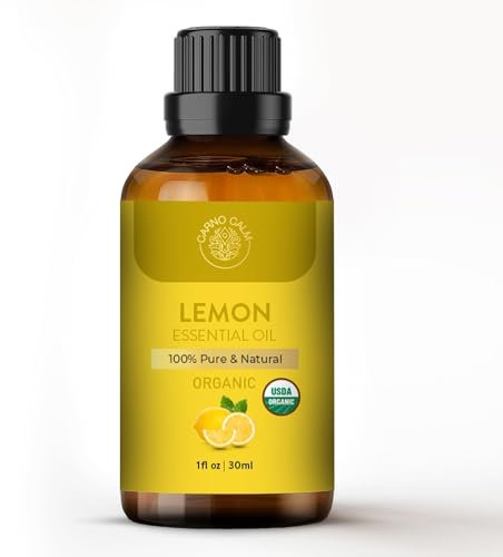 Carno Calm Organic Lemon Essential Oil 30ml – 100% Pure & Natural, Cold-Pressed & Undiluted Citrus Oil for Diffuser, Aromatherapy, Mood Uplift, Skin & Cleaning – 1 fl oz