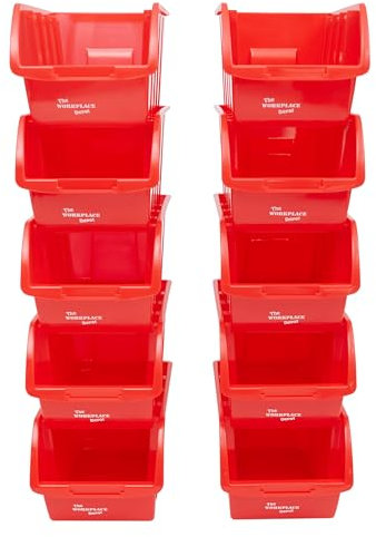 The Workplace Depot Plastic Nesting Small Parts Bins - Pack of 10 - 127(H) x 150(W) x 235(D) mm (Red)