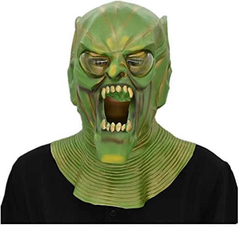 MOHDHAF-Hworks Grüner Goblin Kopfbedeckung Latex Vollgesichtsmaske Party Cosplay Kostüm Requisiten für Halloween