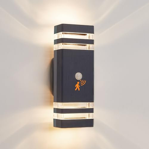 CELAVY Up Down Outside Lights with Motion Sensor, 4000K PIR Outdoor Wall Light Mains Powered, IP65 Front Door Porch Light Electric, Security External Exterior GU10 LED Lamp for House, Anthracite Grey