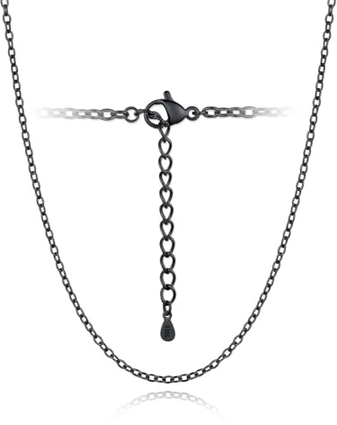 Silvora Kette Edelstahl Damen Halskette ohne Anhänger 2.5mm Schwarz 61cm