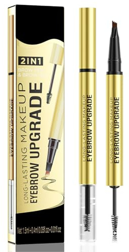 Crayon à Sourcils Microblading - Crayon à Sourcils Étanche 2-en-1 à Double Embout avec Pointe à 4 Fourches et Pinceau Précis pour des Sourcils Naturellement Définis qui Durent Toute la Journée