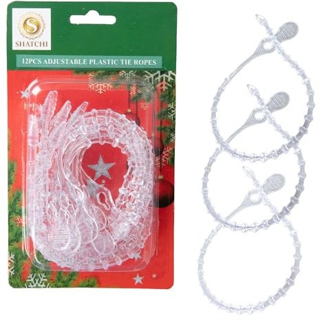 12Pcs Clear Adjustable Reusable Cable Ties 300mm –Cable Ropes for Garlands Christmas Tree Decorations – Ideal for DIY, Organizing Cables, Lighting Wires