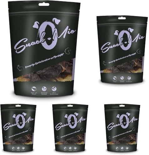 SnackOMio – Premium Hundesnack – knusprige Kaninchenohren an Pferdefilet, getreidefrei, 5er Pack (1 x 70g)