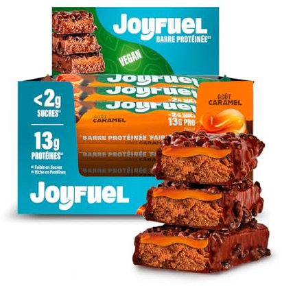JOYFUEL Barre Protéinée VEGAN - Goûts Caramel - <2g de sucre - 13g de protéines - Boîte de 12 barres X 55g