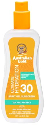 Australian Gold SPF 30 Spray Gel | Neue Formel | Feuchtigkeitsspendend & Anti-Aging | Schnelle Absorption & Nicht Fettend | Wasserfest | 237ml
