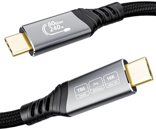 EUDOBEL 80Gbps USB C Cable Thunderbolt 5 2m, 120Gbps de ancho de banda de vídeo, PD 3.1 240W, vídeo 16K@30Hz 8K@60Hz, 12-bit de profundidad de color Compatible con Mac mini M4 Pro, Thunderbolt 4, SSD