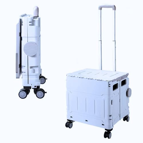 50L Schnell Faltbarer Einkaufstrolley mit Deckel, 4 x 360° Rollen, Hartschale, Verstellbarer Teleskopgriff, Ziehwagen für Einkauf, Markt & Camping, Stabil, Leicht, Montagefrei - Lila