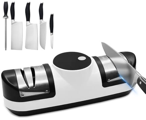 XPJBKC 5 in 1 Electric Knife Sharpener, Knife Sharpening System with 3 Speed Setting and USB Charging, Kitchen Knife Sharpener LED Display for Rough & Fine Sharpening