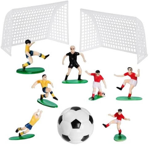 10pcs Football Cake Toppers for Boys, Personalised Football Cake Decoration Soccer Birthday Cake Toppers Football Birthday Party Decorations for Men (yellow-red)