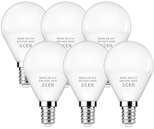 E14 LED Kaltweiss Lampe 5W, E14 6000K Kaltweiß Glühbirne, 40W Halogenlampe ersetzt, G45/P45 LED Birne, 220-240V Energiesparlampe, Nicht Dimmbar, 6 Stück