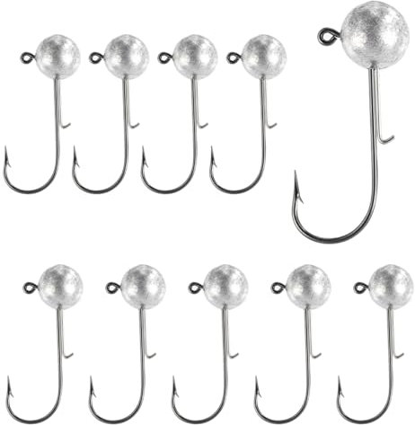 Rund Jighaken, Jigköpfe Angelhaken Angeln Haken mit 1.5g Gewichten, Angelgerät für Süßwasser und Salzwasser (10er Pack)
