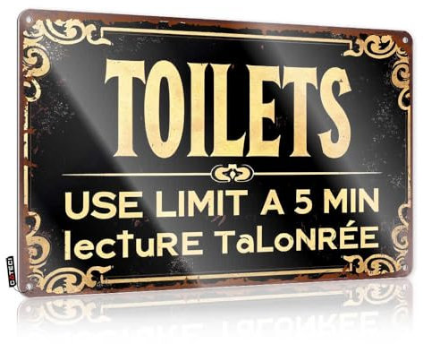 Cartello divertente da biliardo con limite di tempo per toilette: 5 minuti, in metallo, divertente cartello stradale vintage (20 x 30 cm)