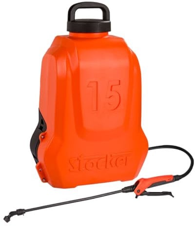STOCKER Pompa a Zaino Elettrica 15L Li-Ion - Batteria 2,5Ah Autonomia 105min - Doppia Lancia Fibra e Alluminio - Pressione 5 Bar - Trattamenti Giardino e Agricoltura