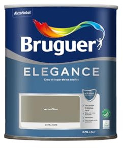 Bruguer Elegance Pintura Monocapa Extra Mate para Paredes y Techos, Interior y Exterior protegidos, Ultra Lavable, Resistente al Desgaste y Manchas, Con conservante Antimoho, Verde Oliva 750 ml