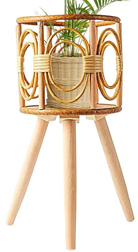 Palaufr Rattan Pflanzenständer,Geflochtener Blumentopfhocker mit Beinen - Stabiler Boho Pflanzendisplay Für Schlafzimmer Schreibtisch Blumen Outdoor Terrasse Garten Balkon