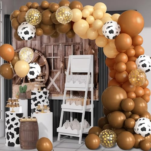 Brown Cow Print Balloon Set, Brown Balloons, Flesh-colored Balloon, Gold Sequin Balloons, Wild West Party Decorations for Farm Theme Party Yard Farmhouse Country Cowboy Cowgirl Birthday Party