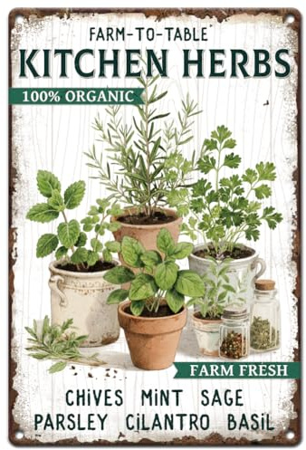 Hobbspring Herbs Vintage Metal Tin Signs 20x30cm Retro Kitchen Herbs Sign Farm to Table Fresh Herbal Plant Poster for Room Garden Yard Home Kitchen Shop Outdoor Wall Decor