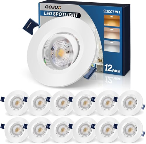 QOJUX LED Einbaustrahler 230V, 12er Set Flach LED Spot 5W Schwenkbar | Warmweiß Neutralweiß Kaltweiß Deckenspots Einbauleuchten 500LM, 64–80mm Lochmaß, IP44 Deckenstrahler für Badezimmer Küche