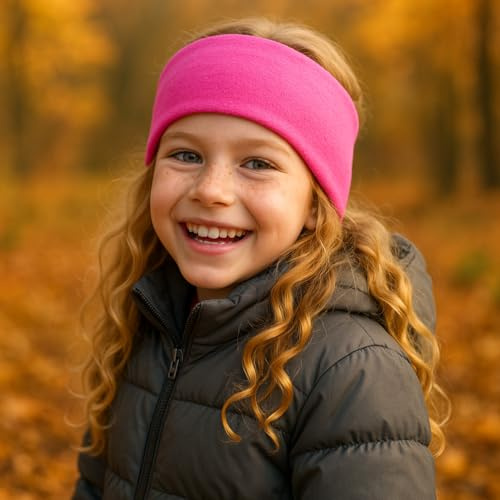 Wollhuhn ÖKO Kinder/Jungen/Mädchen Warmes Stirnband/Haarband Zweilagig Fleece Viele Farben 20250810 (Pink Sportfleece, Einheitsgröße)