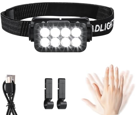Yoxovo wiederaufladbare LED Stirnlampe,2500 Lumen IPX6 Sensor Kopflampe | Superhell mit 5 Lichtmodi, leichtgewichtig wasserdicht. Geeignet für Camping, Laufen, Angeln, Erwachsene und Kinder