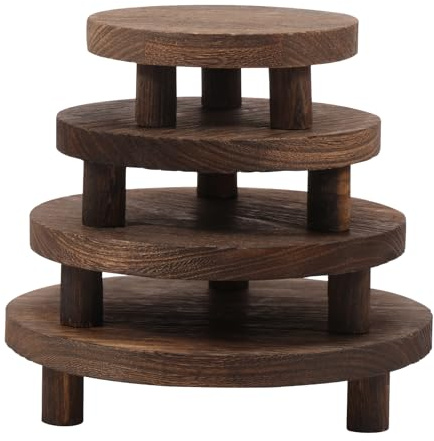 4Pcs Wooden Round Planting Pedestal Stand with 3 Support Feet Wood Riser for Bonsai, Strong Load Bearing Stackable Flower Pot Stand for Home Kitchen Balcony