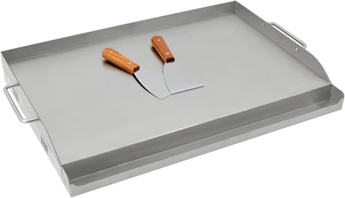TAIMIKO Stainless Steel Griddle 22 x14 Universal Flat Top Grill Plate, BBQ Charcoal/Gas Non-Stick Grill with 2 Handles,Grease Groove,Barbecue Grills for Outdoor Camping, Tailgating and Parties