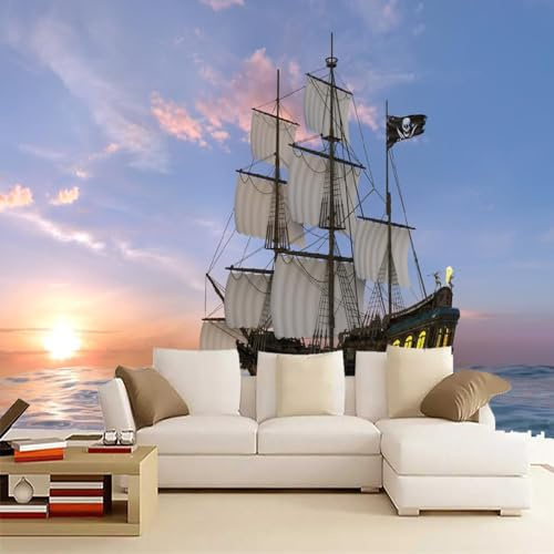 Kuletkear Wallpaper Peel and Stick Sailboat Waterproof Mural Sunset View Decor Paintings for Nursery Wall Décor Girls Kids Bedroom Living Room Bathroom Home Decor 826x589cm