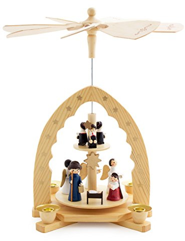 BRUBAKER Christmas Pyramid - 12 Inches - 'Jesus in The Crib' - Handpainted - Designed in Germany