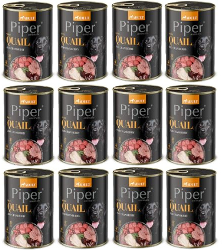 Noteci Piper Nass Hundefutter in der Dose Wachtel und Preiselbeeren 12x 400g
