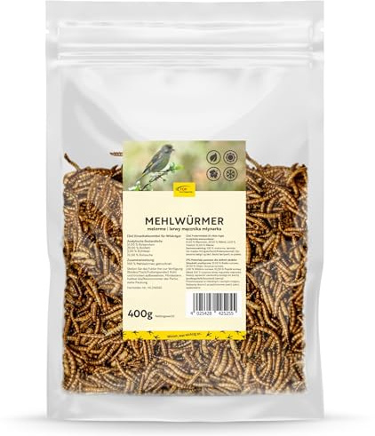 TOP-Futtermittel Mehlwürmer 400 g | Getrocknete Mehlwürmer für Wildvögel, Igel, Eichhörnchen, Reptilien & Schildkröten | Proteinreiches Ganzjahresfutter