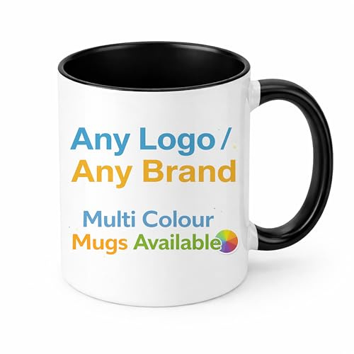 Brew Crew Gifts Personalised Logo Mug, Custom Printed 11oz Gloss White Ceramic Mug, One-Sided Print, Add Your Logo Brand or Business Design (Black)