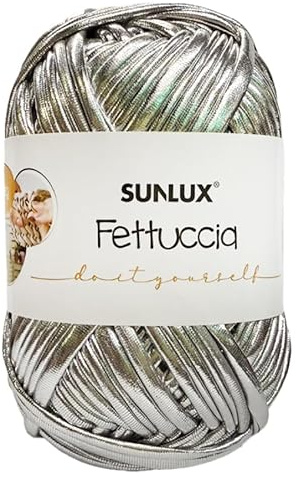 Fettuccia Argento Metal 100g, Filato Metal per borse, Fettuccia Spessa 2,5cm x 30m