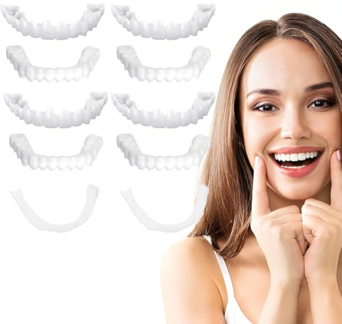 4 Paia Faccette Dentali Universali Superiore E Inferiore,Dentiera Provvisoria,Protesi Dentale, Provvisoria Denti Finti Per Uomini E Donne Di Denti Cattivi,Denti Finti Da Applicare Da Soli(B)