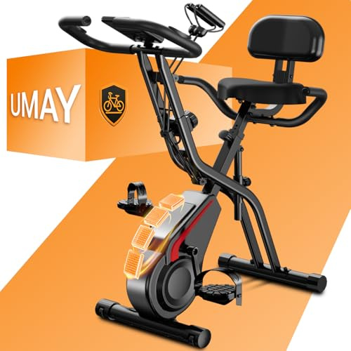 UMAY Ergometer Hometrainer Fahrrad, 5-in-1 Heimtrainer Fahrrad Klappbar Indoor Bike, 16-Stufen Magnet-Widerstand, Cardio mit Pulsmessung & LED Display, Weicher Sitz, 136kg Belastbarkeit