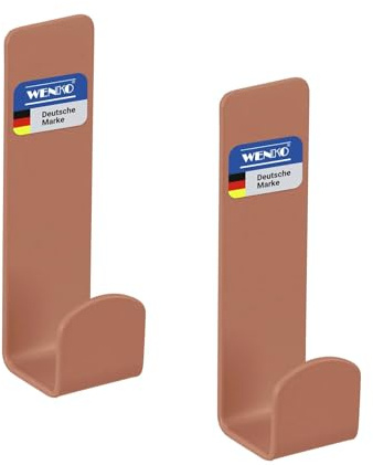 WENKO Turbo-Loc Wandhaken Mod. Lizan, 2er-Set, aus Edelstahl, rostfrei, selbstklebend, Starke Haftung bis zu 10 kg, Wandmontage ohne Bohren, Klebehaken in Bad & Küche, Handtuchhaken, braun matt